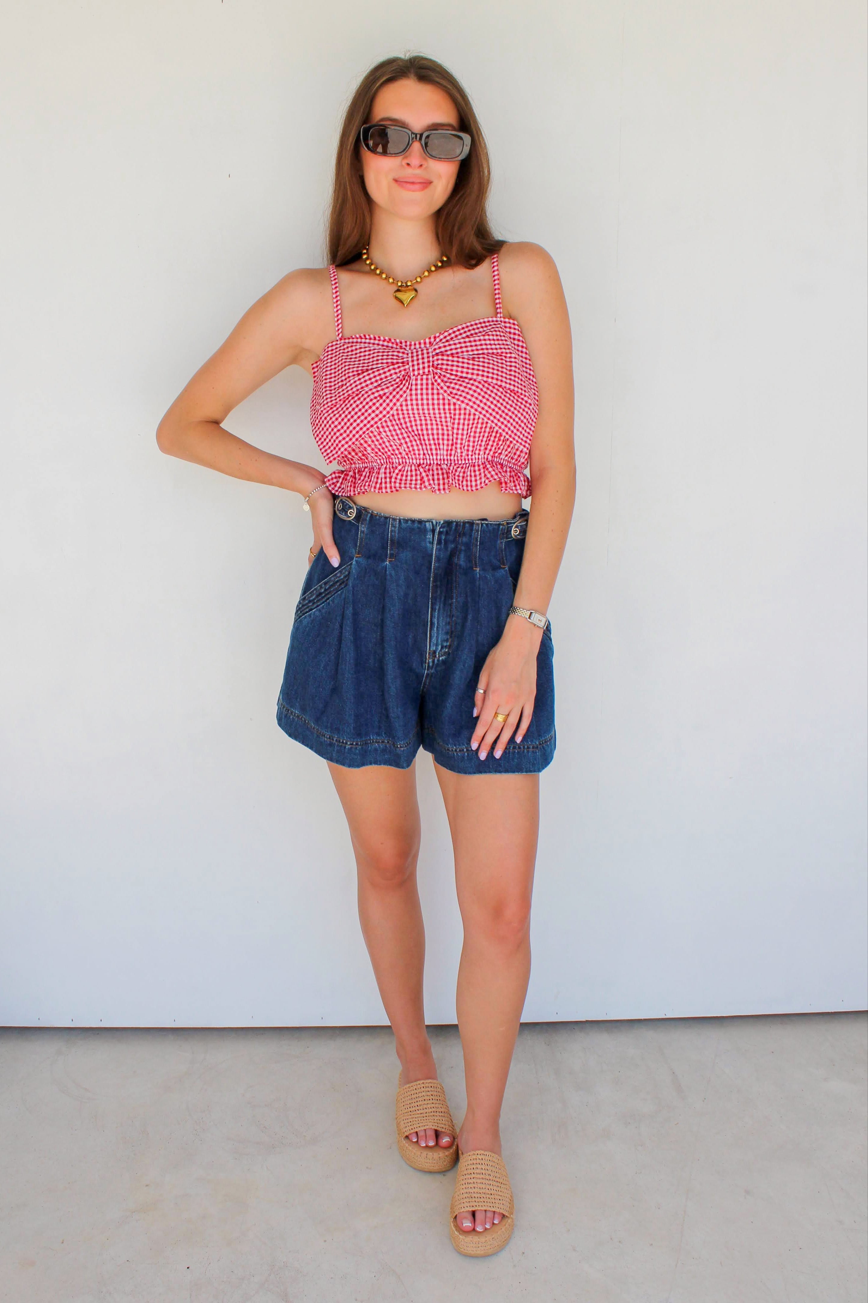 red gingham bow crop top